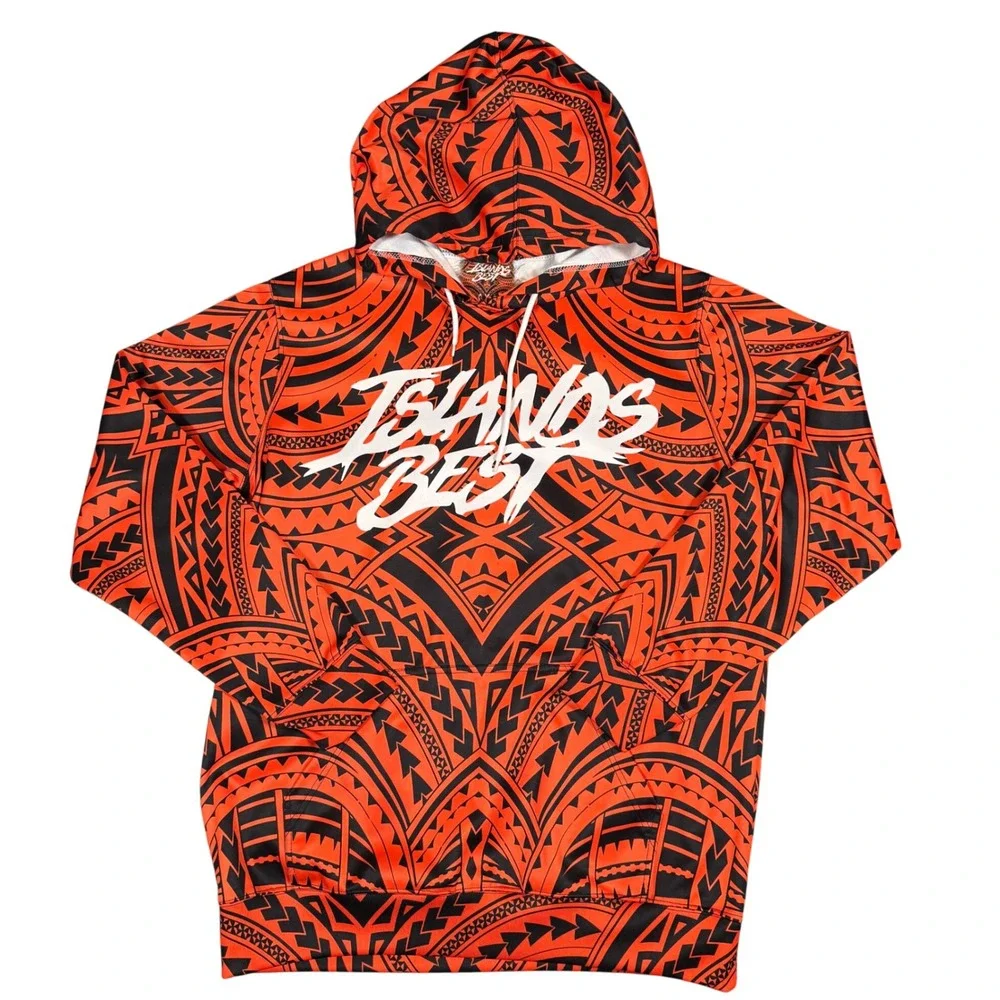 Islands Best Mens AXL Orange Black Tribal All‎ Over Print Hoodie